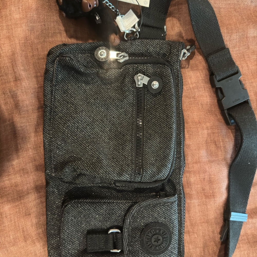 Kipling Black Belt Bag with Adjustable Strap and Compact Design